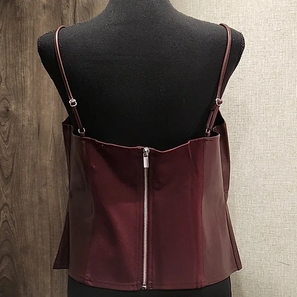Tank Top Faux Leather Adjustable Spaghetti Straps. Burgundy! - Picture 3 of 8